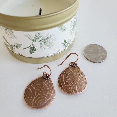 Etched Copper Dangle Earrings: Exquisite and Unique Designs: Free Shipping - image1